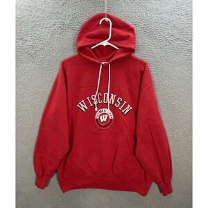 Vintage Wisconsin Badgers Sweatshirt Adult Large Red Hoodie Embroidered 90s Y2K